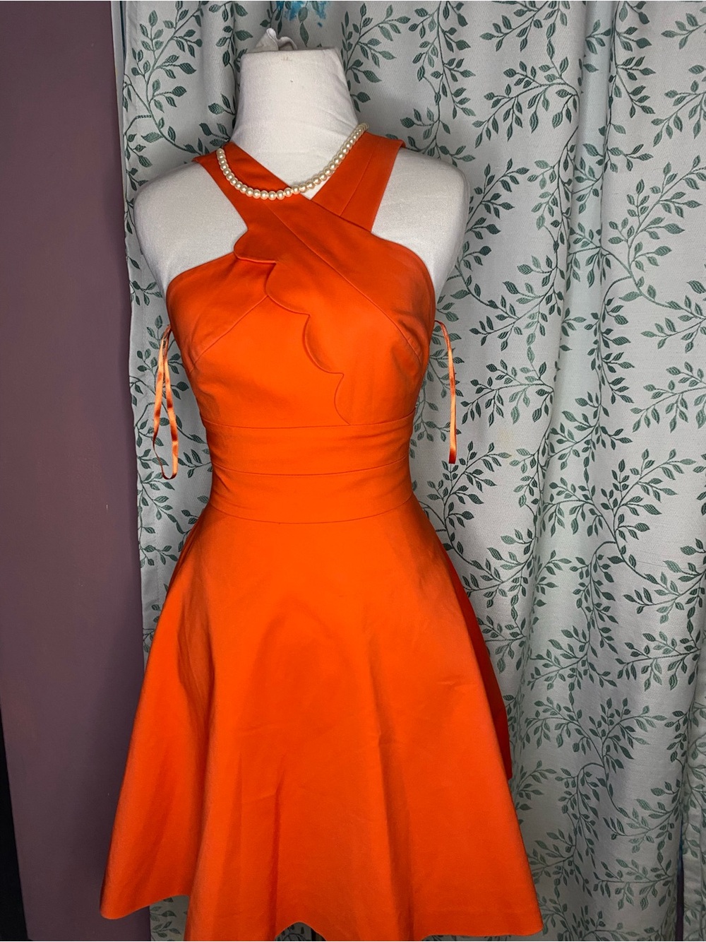 Armani Exchange Orange One-Shoulder Fit & Flare Dress